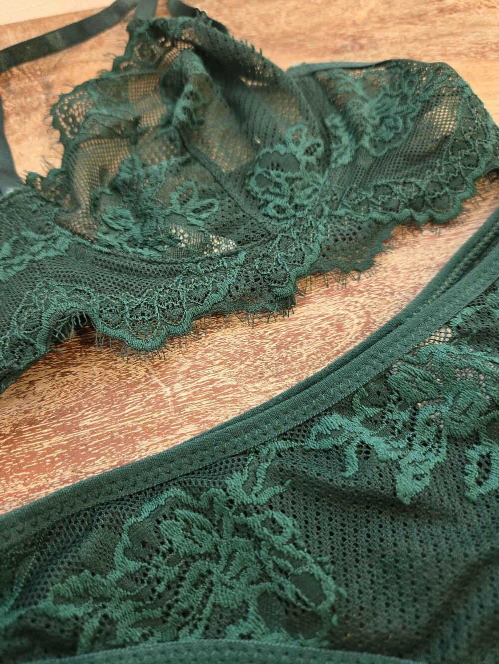 Lace Bralette Set Emerald Green